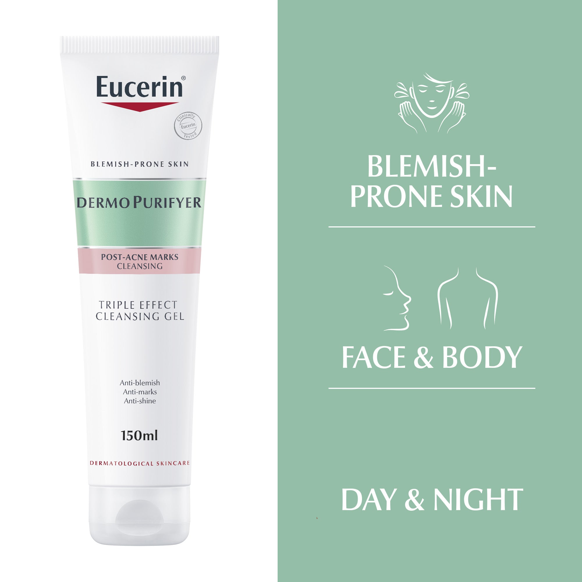 Eucerin DermoPurifyer Triple Effect Face and Body Cleansing Gel, 150ml