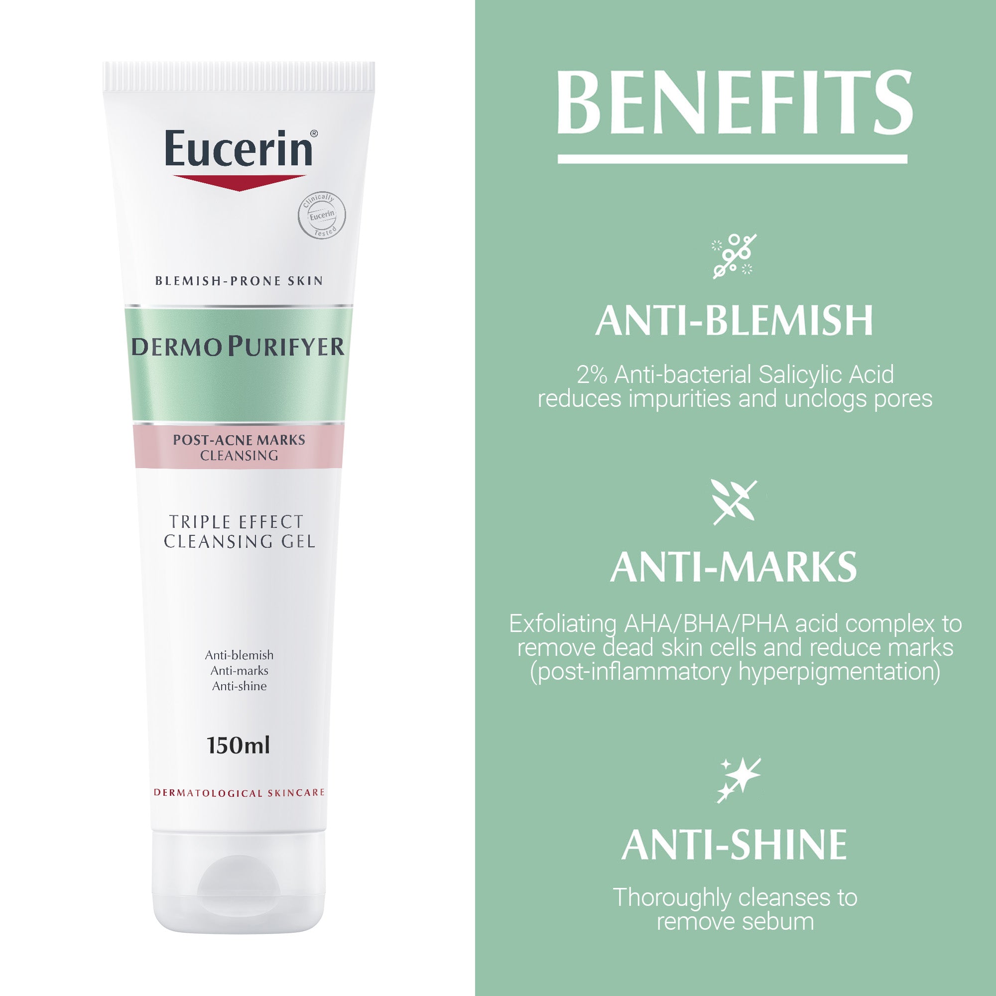 Eucerin DermoPurifyer Triple Effect Face and Body Cleansing Gel, 150ml