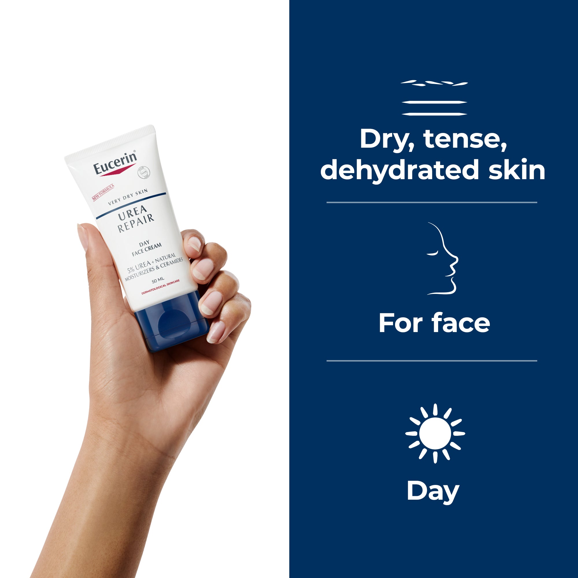 Eucerin UreaRepair Plus 5% Urea Face Cream with Ceramide and Lactate, 50ml