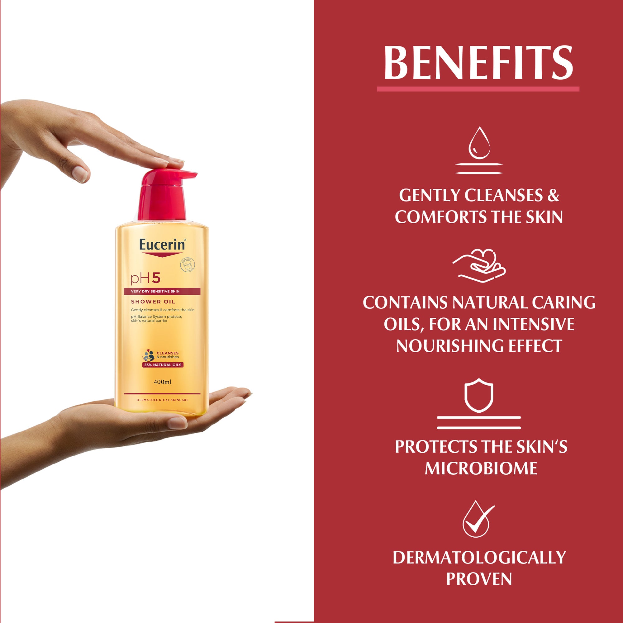 Eucerin pH5 Shower Oil Daily Body Cleanser with Natural Caring Oil, 400ml