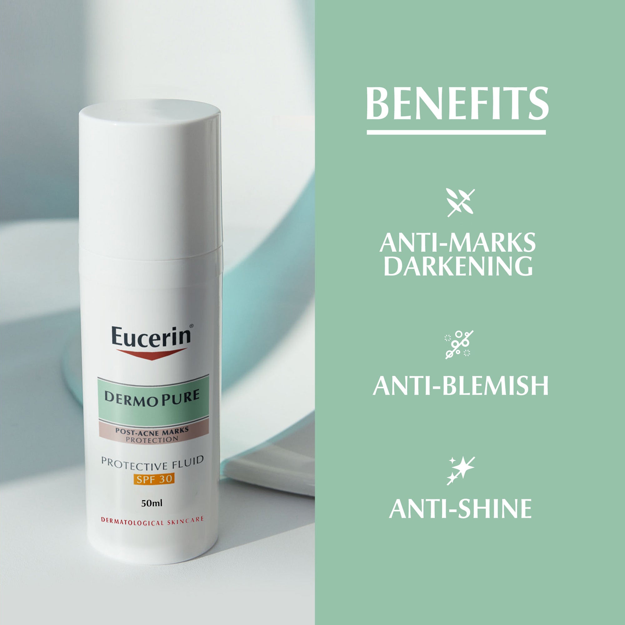 Eucerin DermoPurifyer Oil Control Protective Face Fluid for Post-Acne Marks Protection, UVA & UVB Protection, SPF 30, Long-Lasting Matte Finish, 50ml