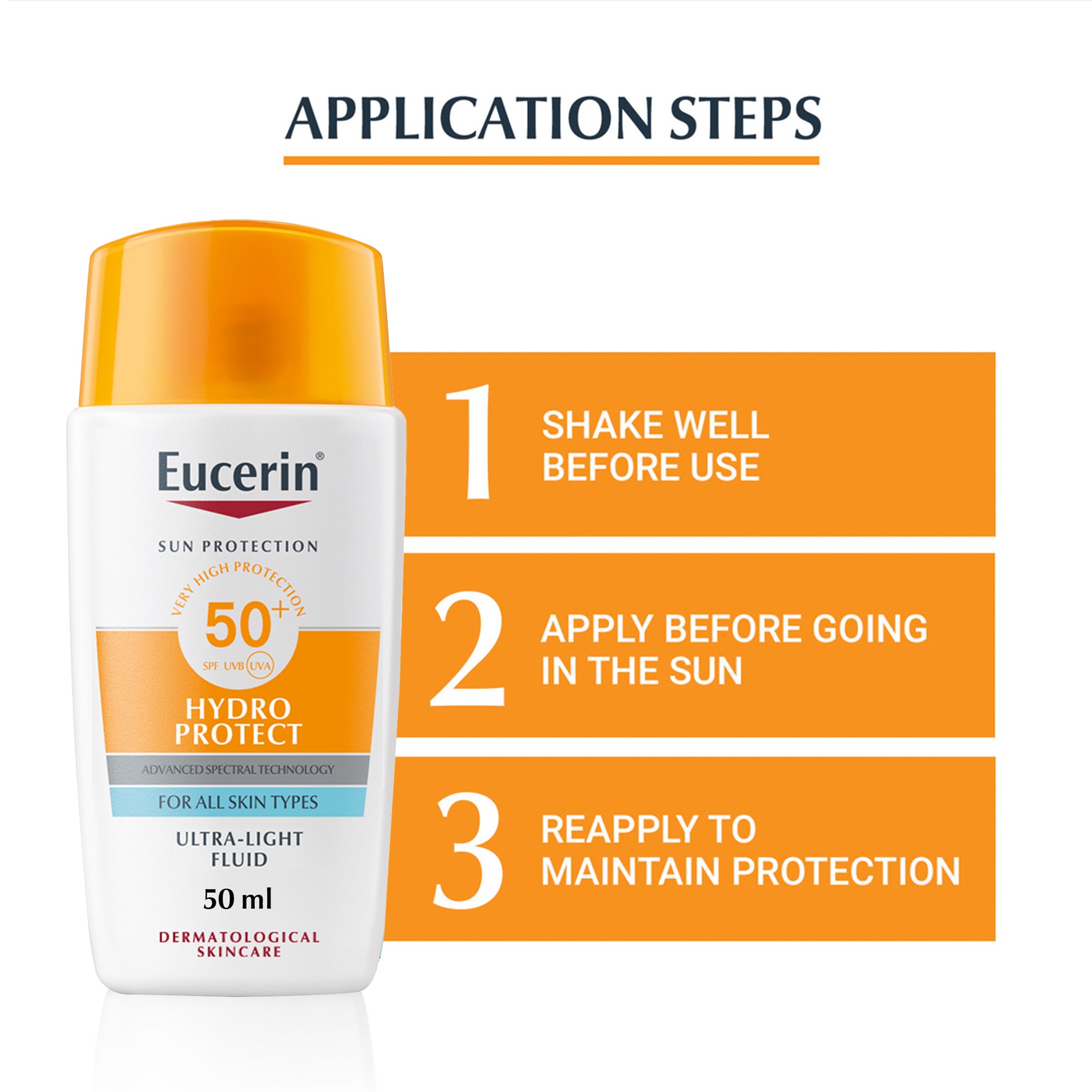 Eucerin Sunscreen Hydro Protect Face Ultra Light Fluid, High UVA/UVB Protection, SPF 50+, 50ml