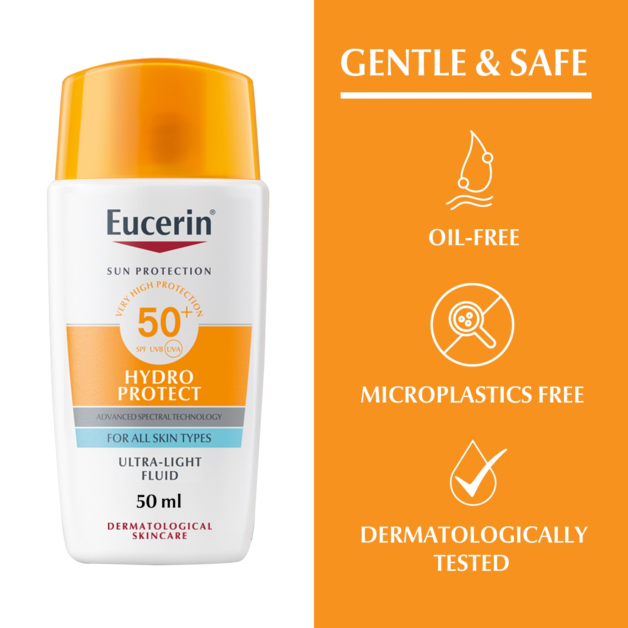 Eucerin Sunscreen Hydro Protect Face Ultra Light Fluid, High UVA/UVB Protection, SPF 50+, 50ml