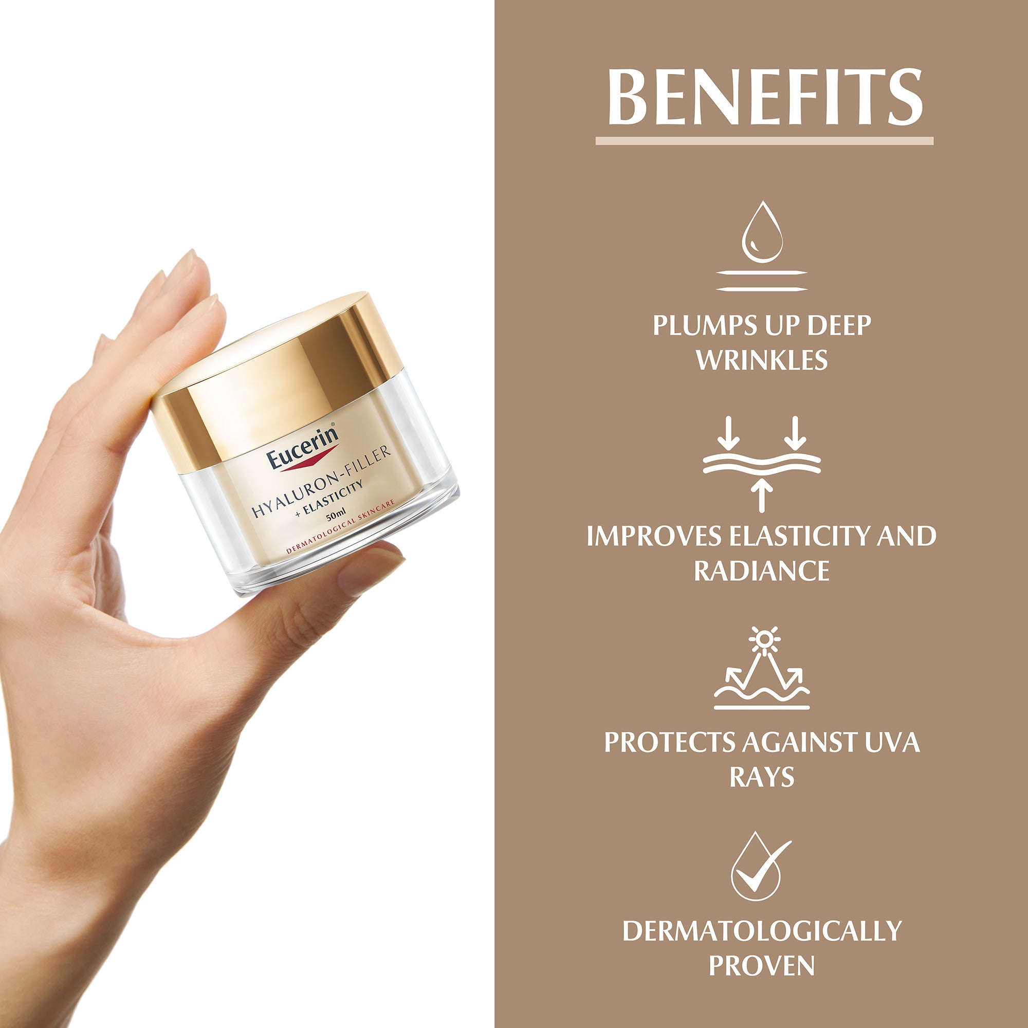 Eucerin Hyaluron Filler + Elasticity Anti-Aging Face Day Cream with Hyaluronic Acid & Collagen, UVA & UVB Sun Protection SPF 15, 50ml