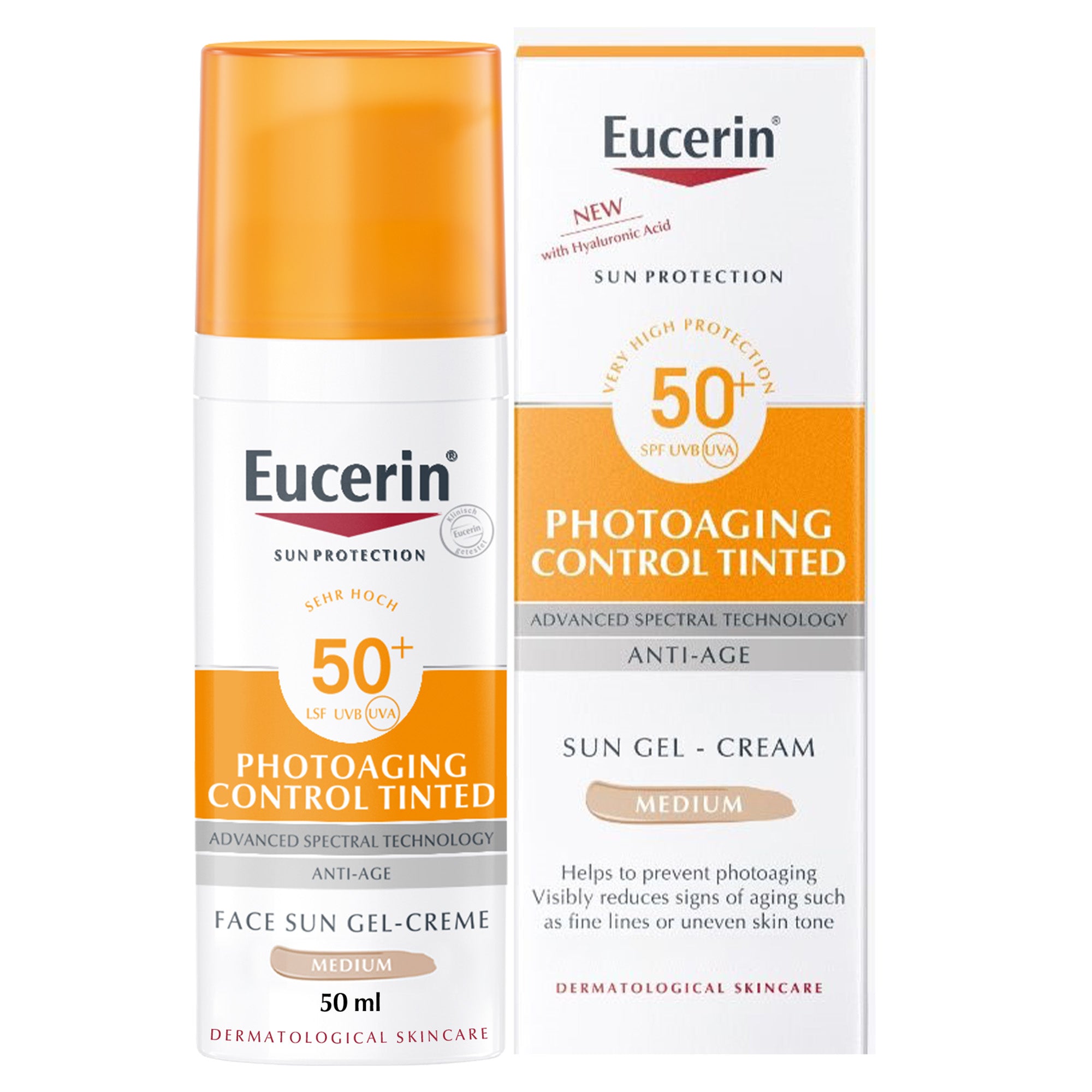 Eucerin Face Sunscreen Photoaging Control Tinted Anti-Age Sun Gel-Cream, High UVA/UVB Protection, SPF 50+, 50ml