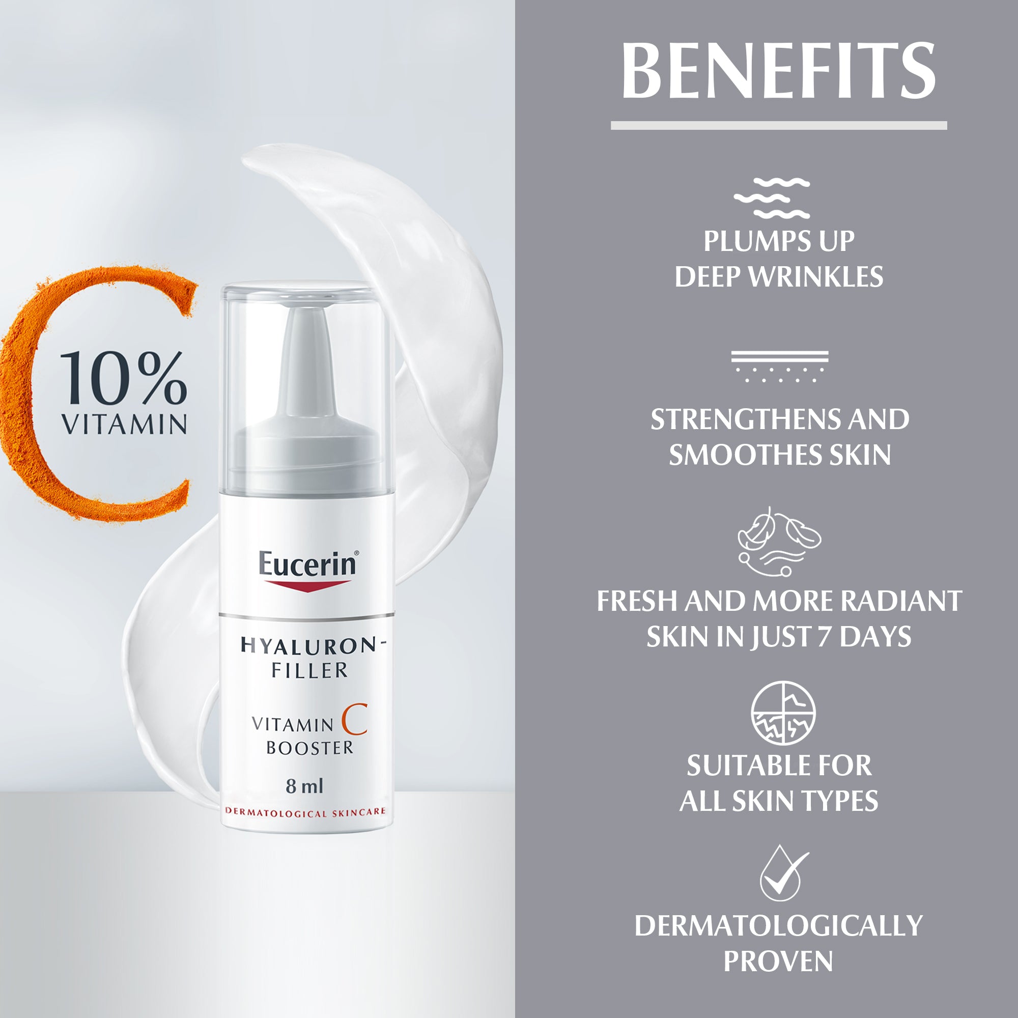Eucerin Hyaluron Filler Anti-Aging Face Serum Vitamin C Booster with Hyaluronic Acid, 3 x 8ml