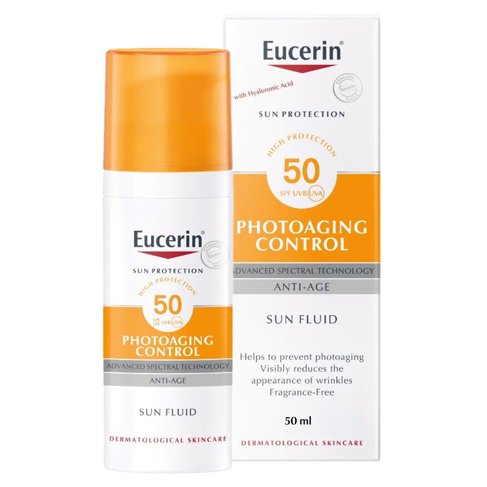 Eucerin Face Sunscreen Photoaging Control Anti-Age Sun Fluid, High UVA/UVB Protection, SPF 50, 50ml