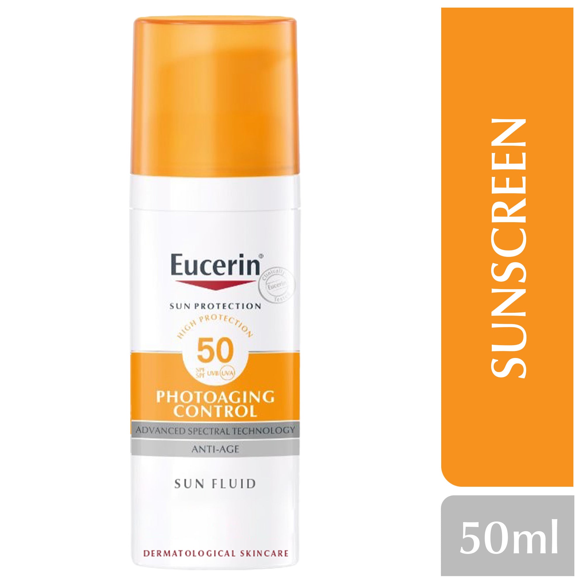 Eucerin Face Sunscreen Photoaging Control Anti-Age Sun Fluid, High UVA/UVB Protection, SPF 50, 50ml