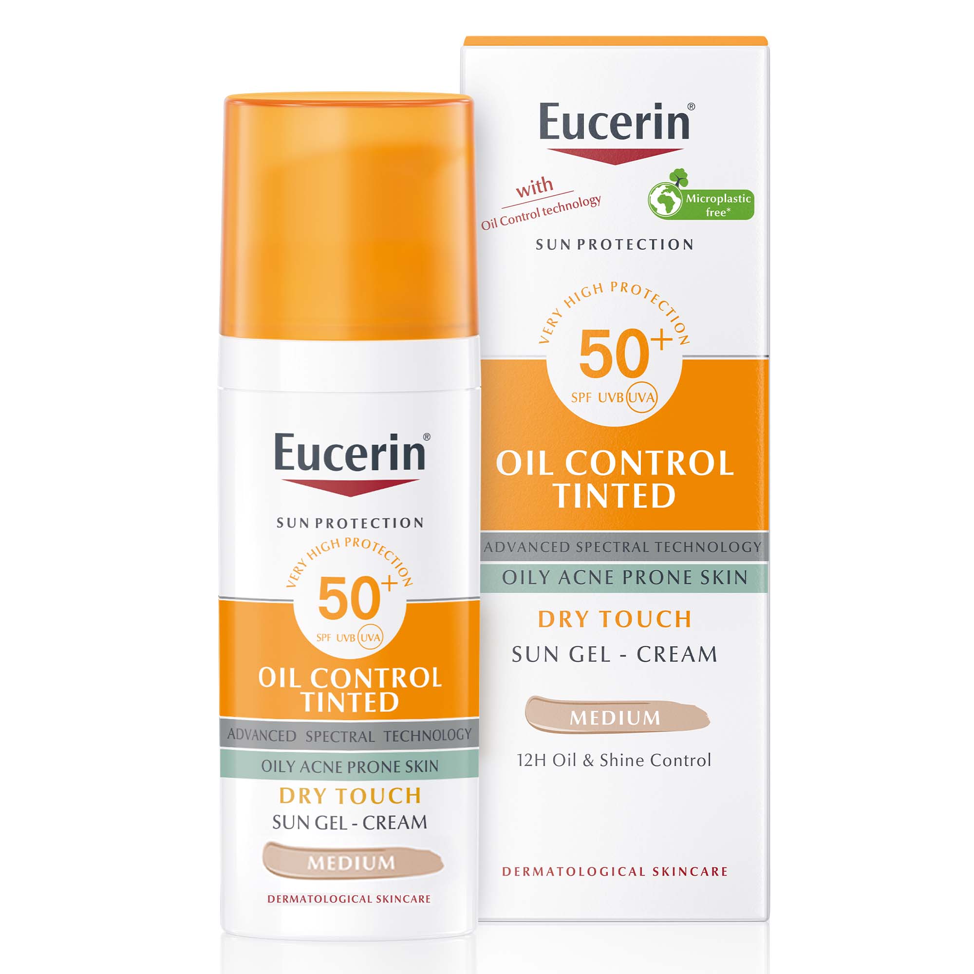 Eucerin Face Sunscreen Oil Control Tinted Gel-Cream Dry Touch, High UVA/UVB Protection, SPF 50+, 50ml
