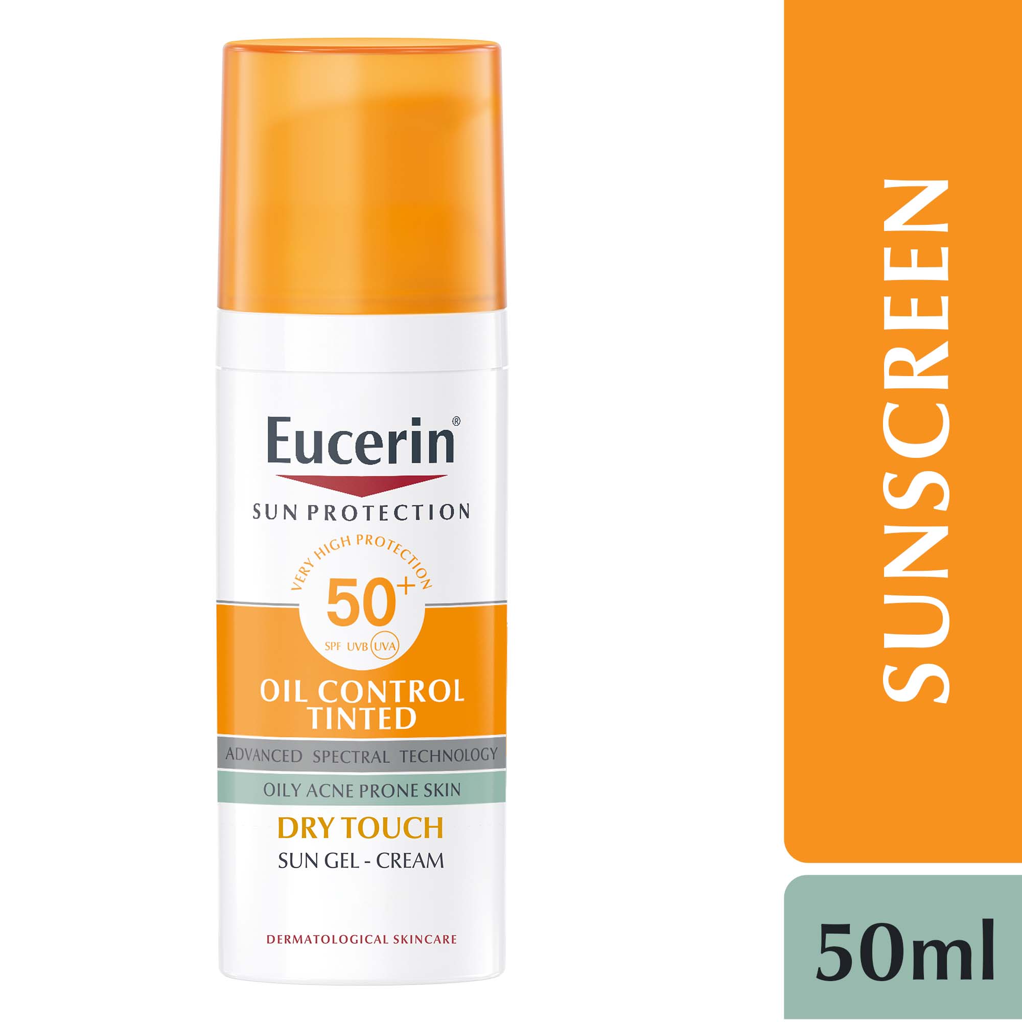 Eucerin Face Sunscreen Oil Control Tinted Gel-Cream Dry Touch, High UVA/UVB Protection, SPF 50+, 50ml