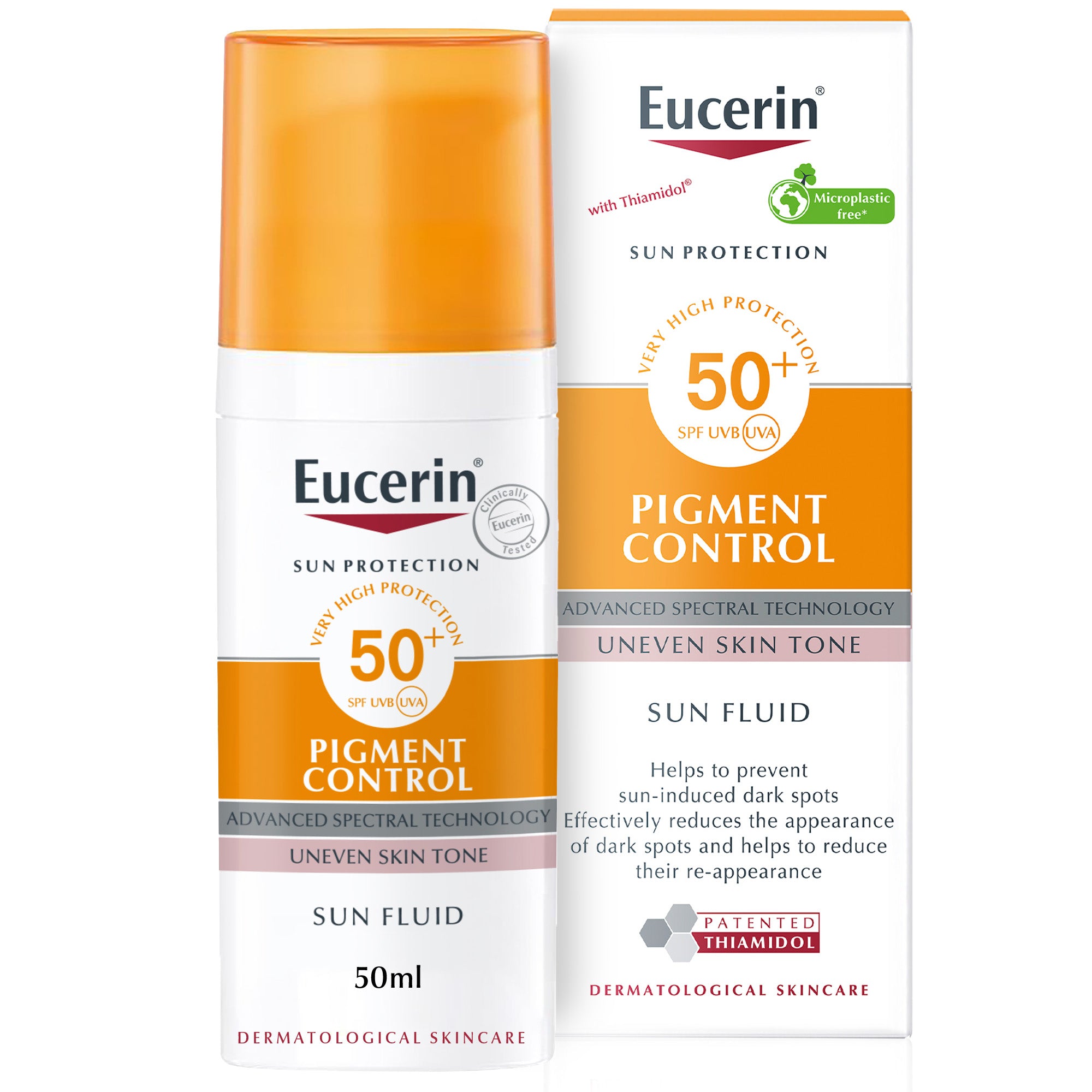 Eucerin Face Sunscreen Even Pigment Perfector Pigment Control Sun Fluid with Thiamidol, High UVA/UVB Protection, SPF50+, 50ml
