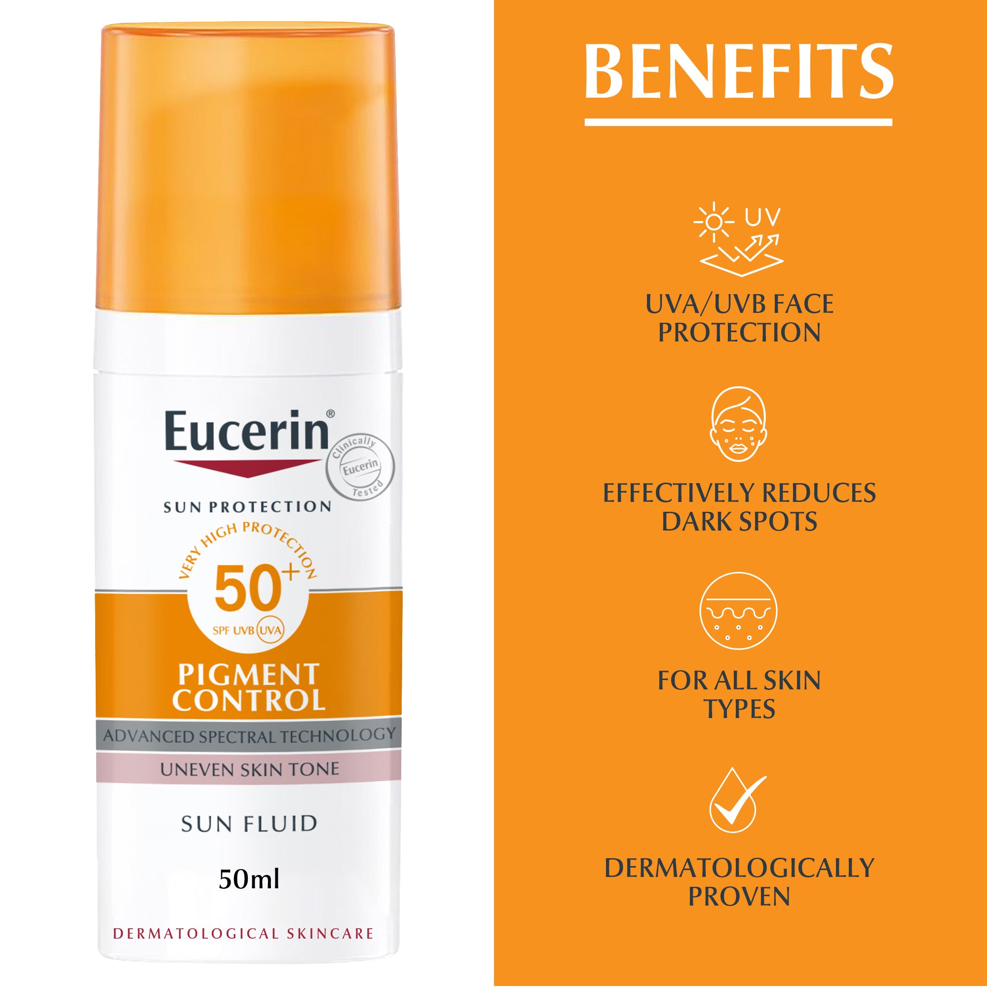 Eucerin Face Sunscreen Even Pigment Perfector Pigment Control Sun Fluid with Thiamidol, High UVA/UVB Protection, SPF50+, 50ml