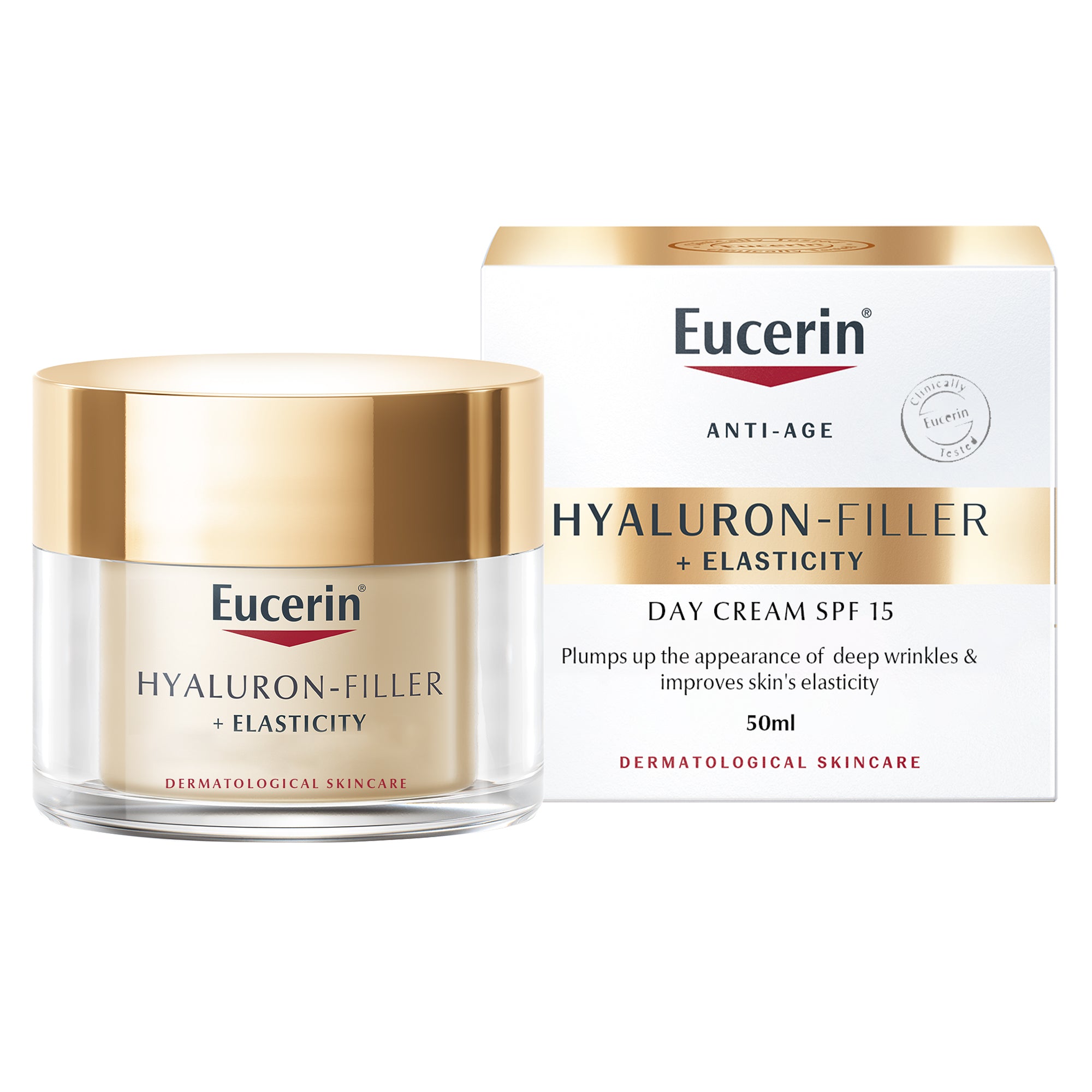 Eucerin Hyaluron Filler + Elasticity Anti-Aging Face Day Cream with Hyaluronic Acid & Collagen, UVA & UVB Sun Protection SPF 15, 50ml