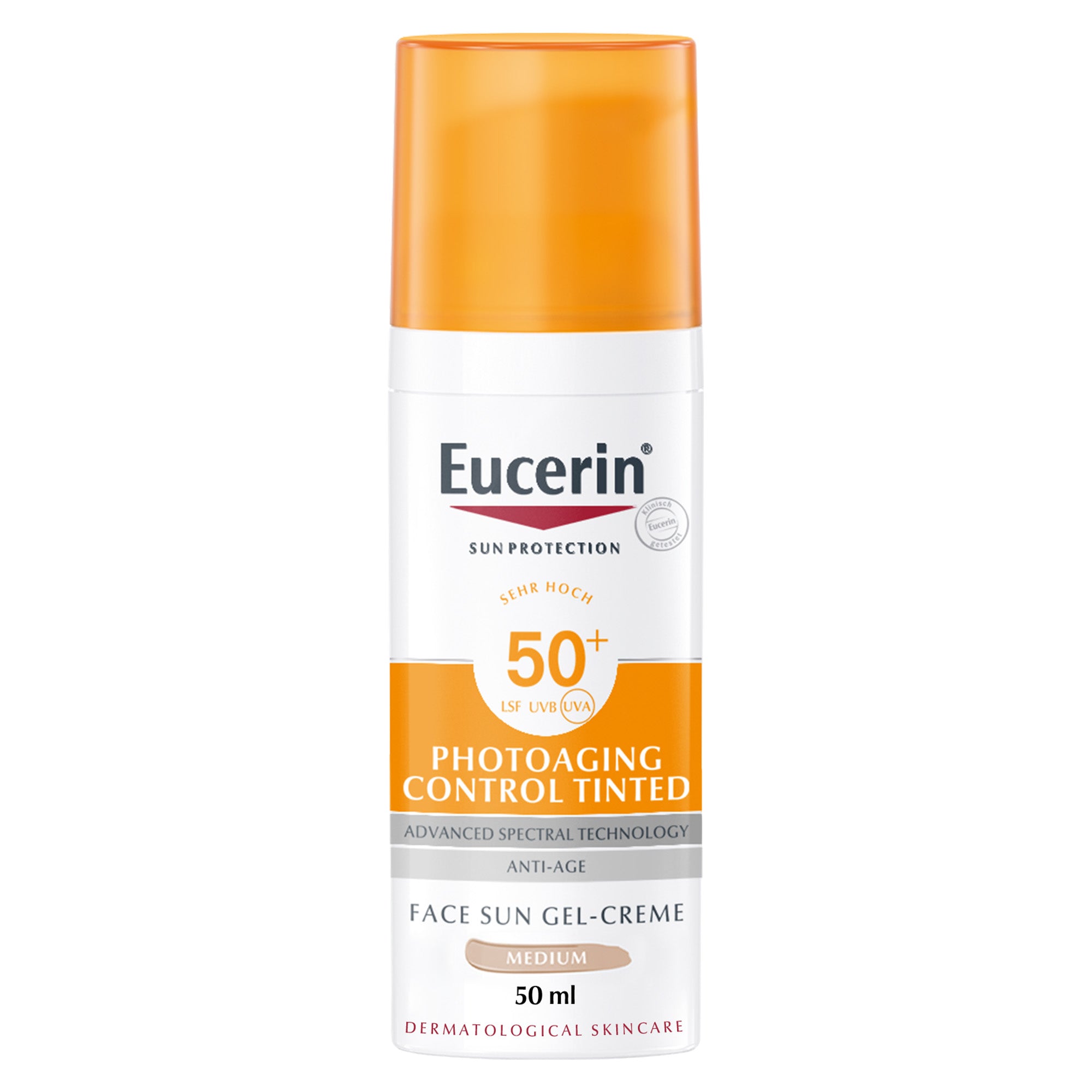 Eucerin Face Sunscreen Photoaging Control Tinted Anti-Age Sun Gel-Cream, High UVA/UVB Protection, SPF 50+, 50ml