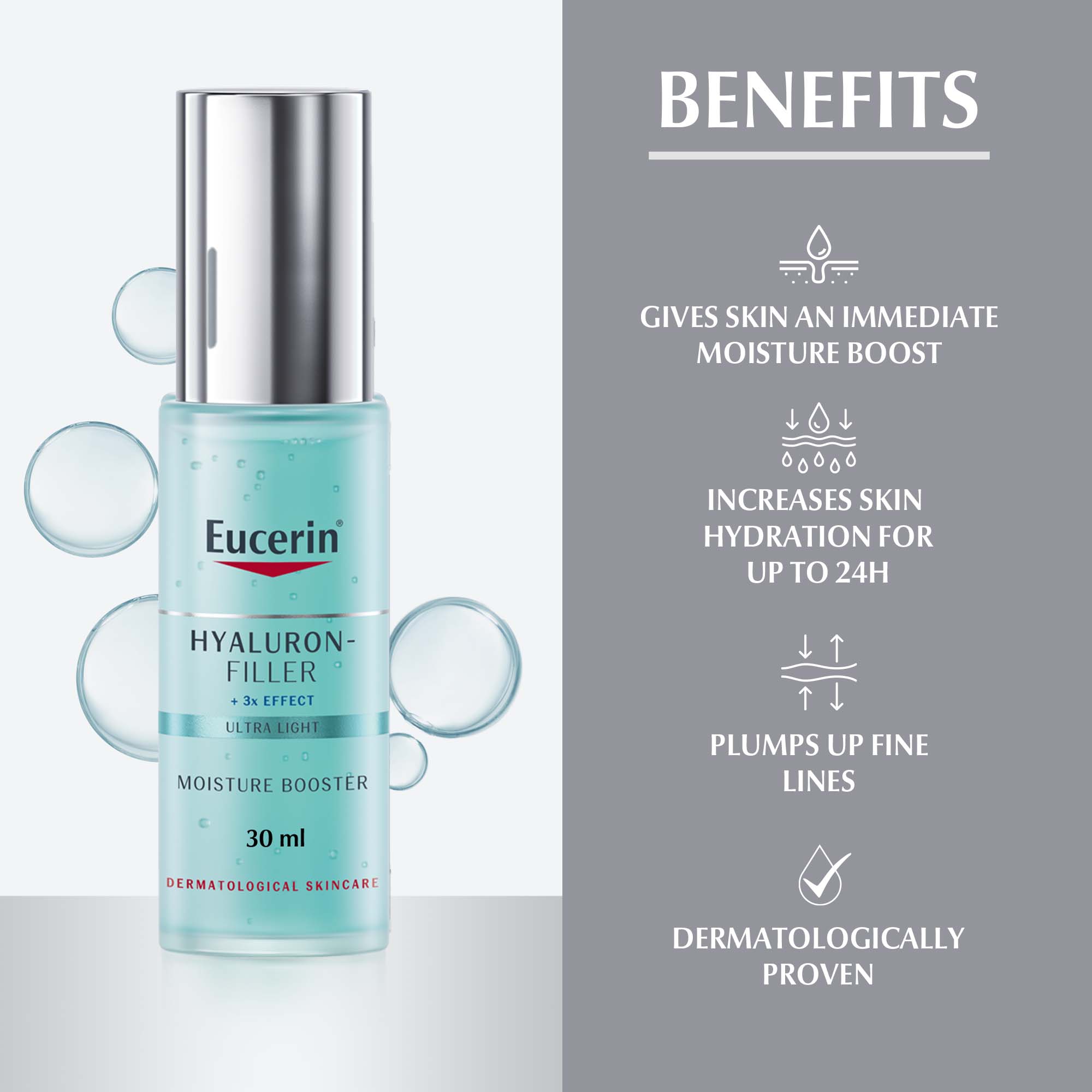 Eucerin Hyaluron Filler Anti-Aging Moisture Booster Face Gel Moisturizer with Hyaluronic Acid and Glycerin, 30ml