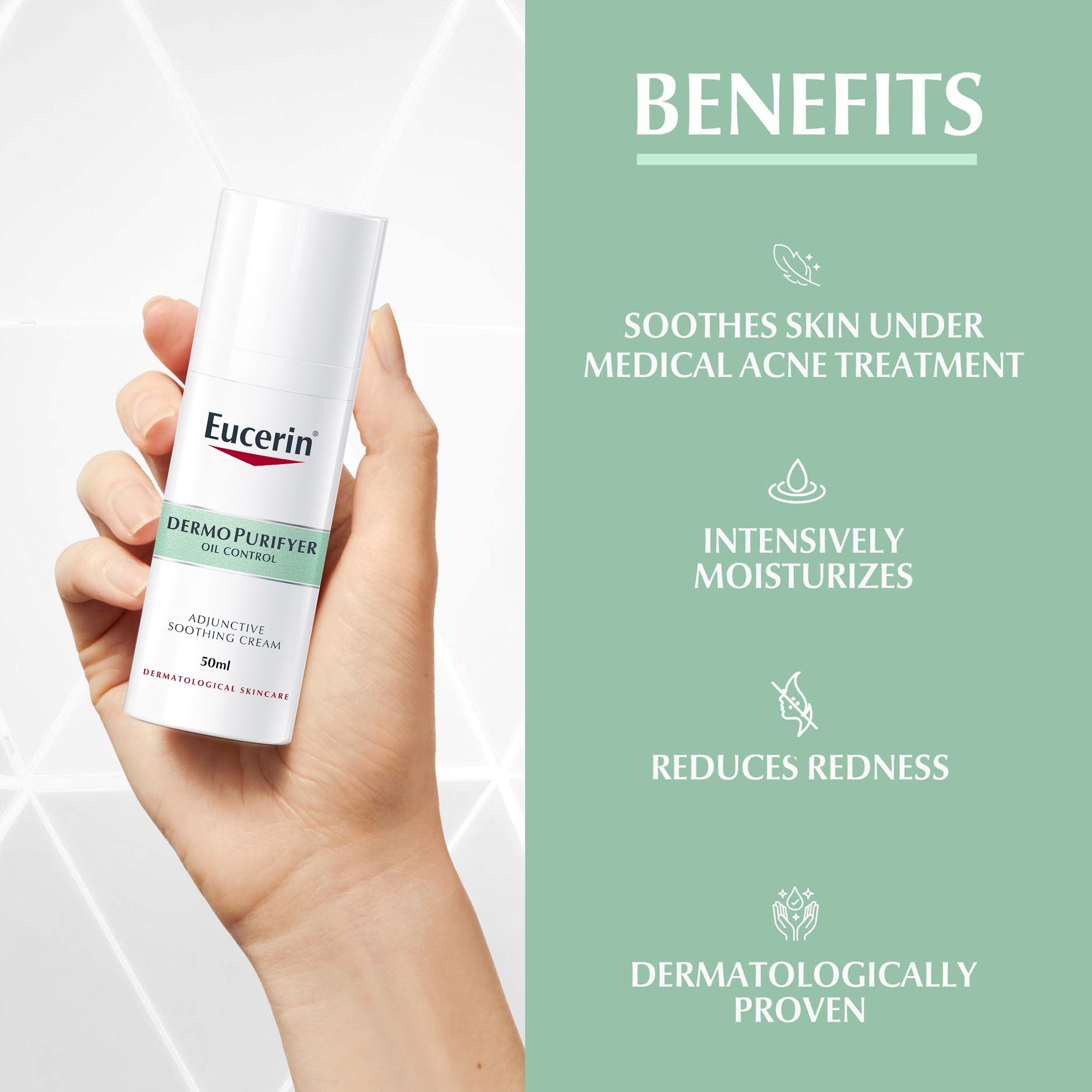 Eucerin DermoPurifyer Oil Control Adjunctive Soothing Face Day Cream for Oily and Acne-Prone Skin, UVA & UVB Protection, SPF 30, 50ml