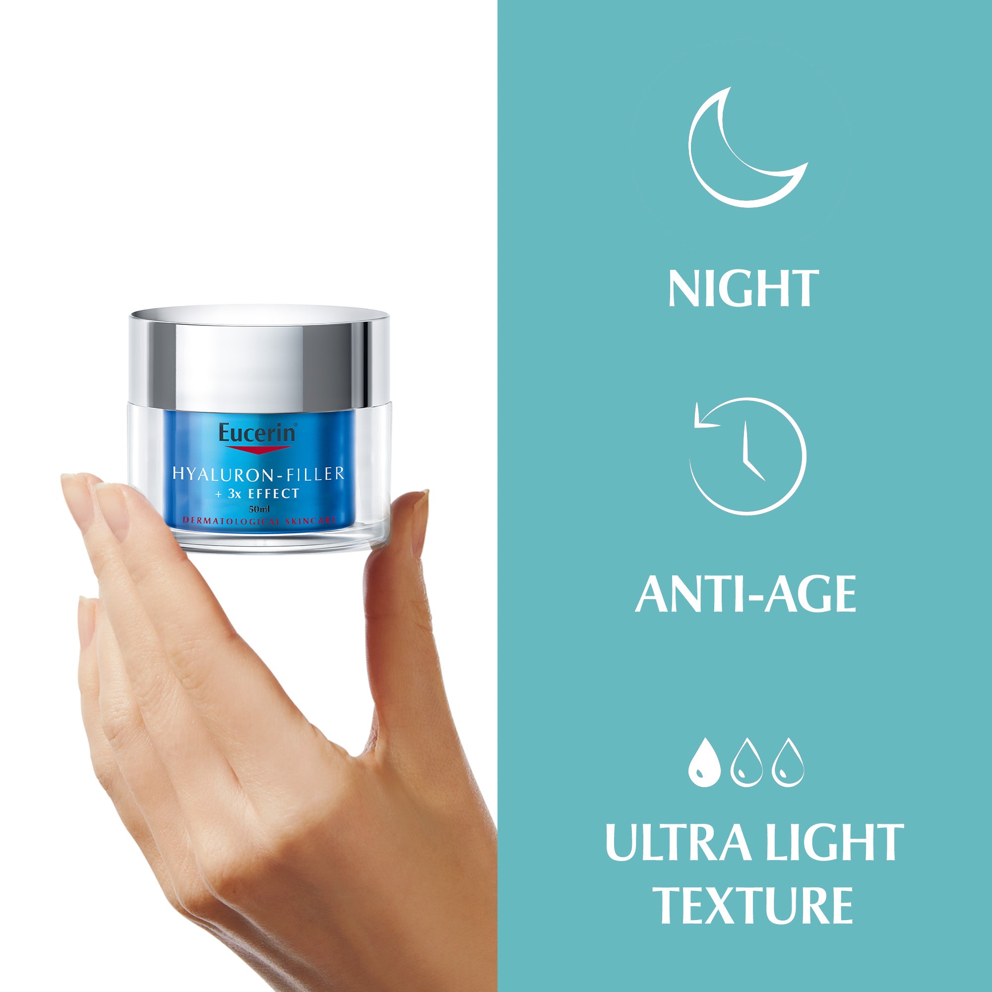 Eucerin Hyaluron Filler Night Booster with Hyaluronic Acid and Vitamin E, 72-Hour Moisturization Night Face Cream,  50ml