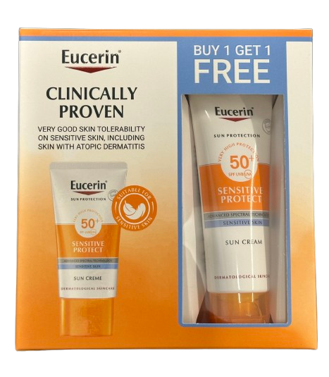 Eucerin Sun DUO Sensitive Protect Facial Sunscreen, High UVA/UVB Protection, SPF 50+, 50ml