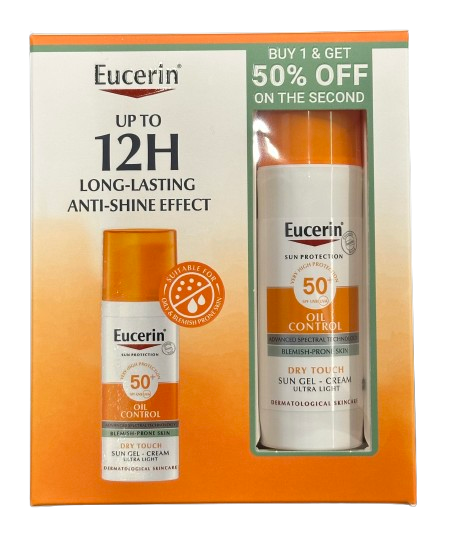 Eucerin Face DUO Sunscreen Oil Control Gel-Cream Dry Touch, High UVA/UVB Protection, SPF 50+ 50ml